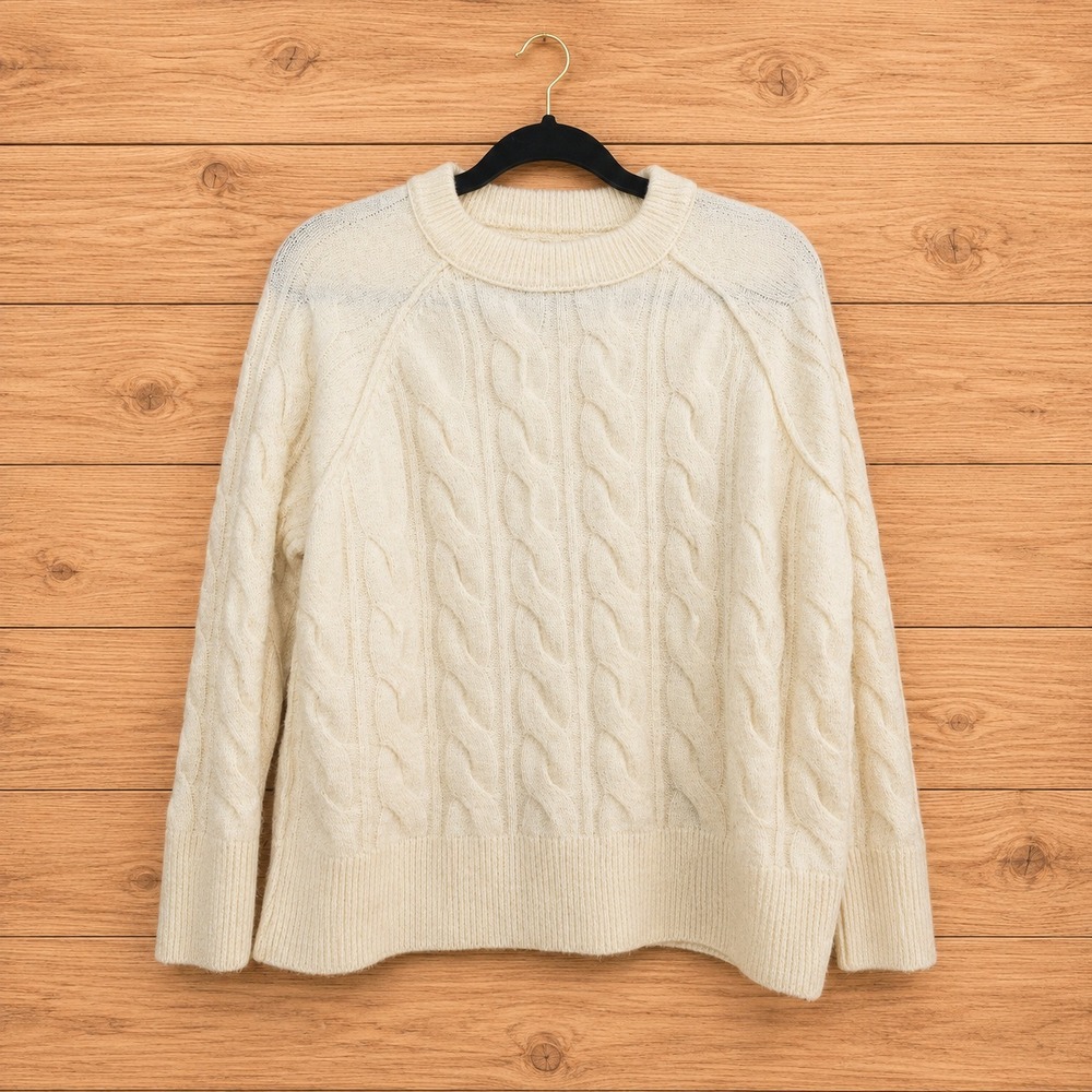 Cable Knit Cream Sweater‎ Cozy Fisherman Grandpa Core Gorp Ari Size Medium